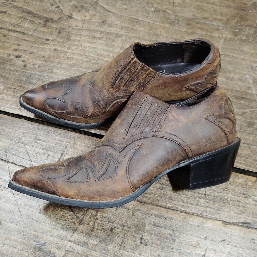 Durango Crush Ankle Boots Sz 7.5 Brown Leather Shoes Heel Western Rodeo